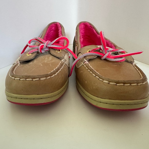 SPERRY Top Siders Angelfish - Tan w/Pink Faux Fur Lined - Women's Size 9.5 - Picture 2 of 14